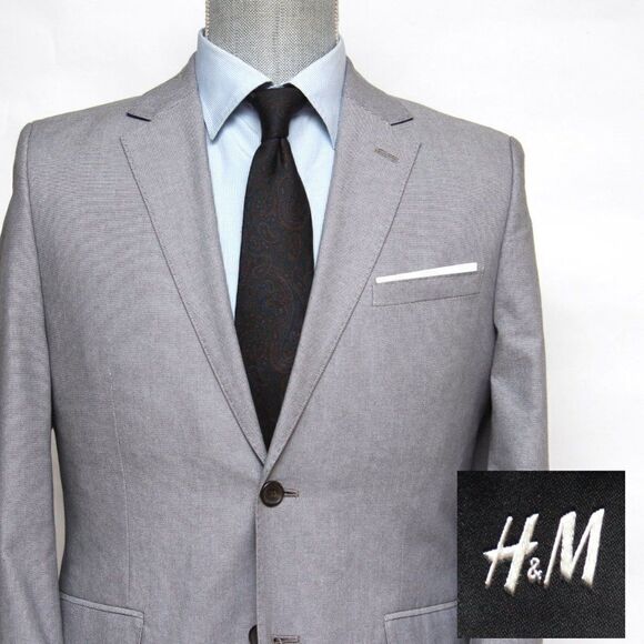 38R H&M Men's Blazer Sport Coat Jacket Grey Cotton C100862 - Picture 6 of 15